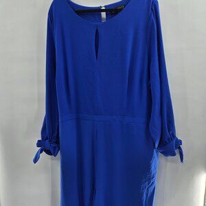 Eloquii Royal Blue Jumpsuit Back Key-Hole Front Tie-Long Sleeve Wide Leg Size 26